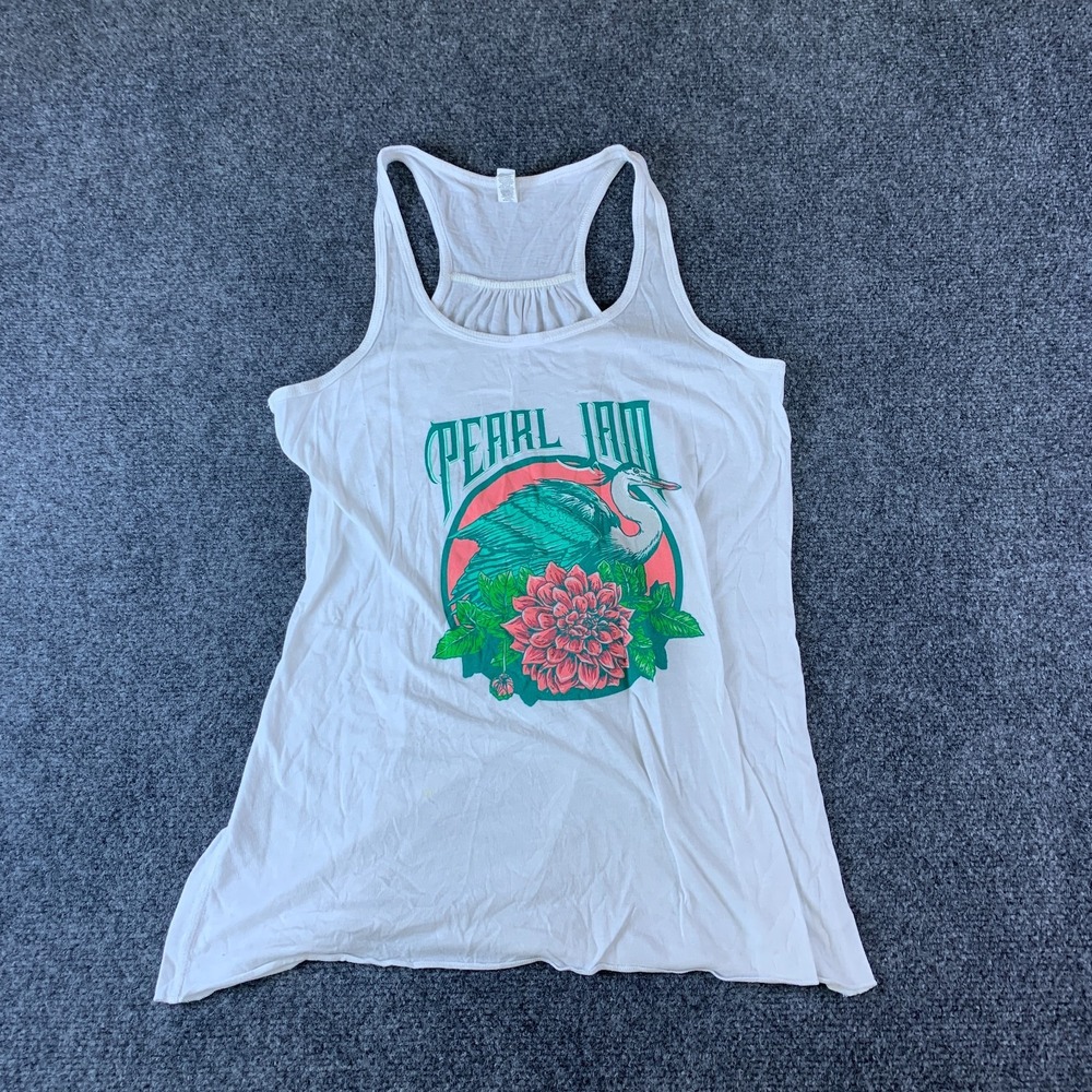 Bella+Canvas Tank Top Women Medium White Pearl Jam Heron Flower Graphic Pullover